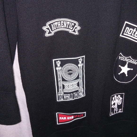 Black Graphic Patchwork Sweatshirt Mens Size Medium Uniq Brand - Picture 3 of 8